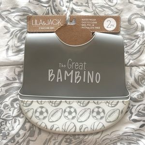 Two baby bibs to help with messy meals!